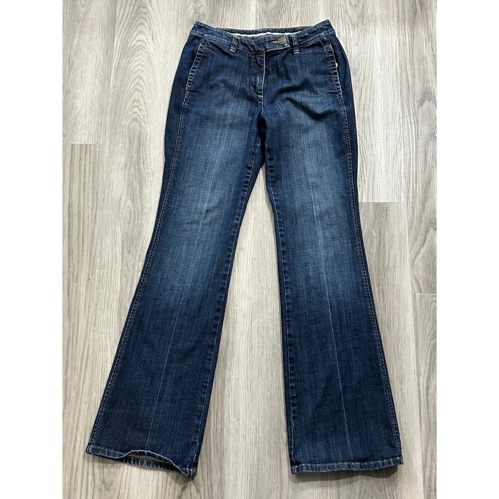 Lands' End Women 4 Dark Wash Premium Denim City Waist Trouser Leg Jeans Stretch